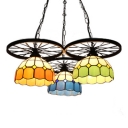 Kids Room Black Wheel Accent Multi Light Pendant Lamp with 3-Color Glass Dome Shade