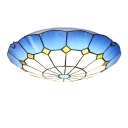 Tiffany Stained Glass Blue/Yellow Lotus Shape Ceiling Light Fixture 11.81