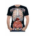 Skeleton Organ Print Round Neck Short Sleeve T-Shirt