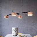 Post Modern Drum Shade LED Chandelier Black/Rose Gold 4 Light LED Linear Chandelier Light for Dining Kitchen Bar