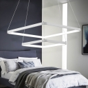 Simple Chandeliers Cord Adjustable Ultra-thin Aluminum Square LED Pendant Light Multi Tiered 1/2/3 Ring Chandelier in White for Bedroom Bathroom Living Room