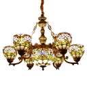 Baroque Stained Glass Center Bowl Chandelier with 6/8 Small Bowl Shades for Living Room