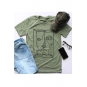 Abstract Face Print Round Neck Short Sleeve T-Shirt