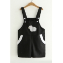 Sheep Embroidered Straps Sleeveless Overall Romper