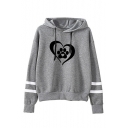 Heart Paw Print Contrast Striped Long Sleeve Casual Hoodie