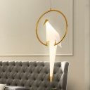 Adjustable Decorative Metal Lights Gold Paper Crane Hoops LED Chandelier for Bedroom Living Room