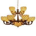 Beige Stained Glass 2-Tier Center Bowl Chandelier for Hotel Lobby 45.28