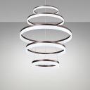 Multi-Ring Large Halo Chandelier Brushed Aluminum Frosted Shade Drum LED Pendant Lighting in Brown Finish for Hotel Hall Foyer Bar