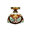 Tiffany Flush Mount Ceiling Light Baroque with Brilliant Patterned Glass Shade