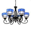Blue Tiffany Style 5 Light Chandelier with Handmade Stainde Glass Shade