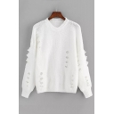 Cut Out Detail V Neck Long Sleeve Plain Pullover Sweater