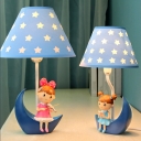 Adorable Star Design Table Light with Little Girls Decoration Bedroom Blue Fabric Shade 1 Light Reading Light