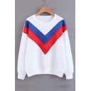 Color Block Long Sleeve Round Neck Pullover Sweatshirt