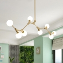 Post Modern Branch Hanging Lights 5W 3 Light-14 Light Glass Globe LED Chandeliers in Gold Metal for Restaurant Cafe Dining Tables