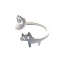 Cute Silver Hollow Out Adjustable Open Front Cat Pattern Ring