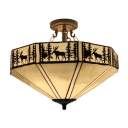Lodge Style Stained Glass Ceiling Light Fixture Featuring Deer and Tree Pattern