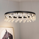 Contemporary Tiered Small/Medium/Large Chandelier Black Metal Suspended Loop with Hanging Crystal