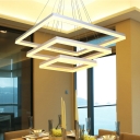 Modern Rectangular LED White Aluminum Chandelier Light with Adjustable Cord for Room Study