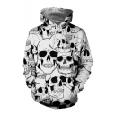 3D Skull Over All Print Long Sleeve Loose Hoodie