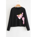 Lovely Cartoon Animal Print Round Neck Long Sleeve Pullover Sweatshirt for Woman