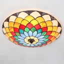 Multi-Colored Flower Design Ceiling Light Fixture in Tiffany Stained Glass Style 3 Sizes Available