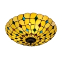 Tiffany-Style Round Glass Flush Mount Ceiling Fixture with Colorful Jewels Decorated