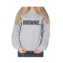 BROWNIE Letter Print Round Neck Long Sleeve Sweatshirt