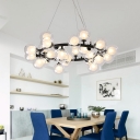 Unique Light Fixture Cord Adjustable 15-LED/25-LED Bubble LED Chandelier Black Metal Ring LED Pendant Lighting for Cafe Restaurant Dining Room