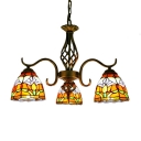 Tulip Pattern Down Lighting 3-Light Chandelier with Wrought Iron Arms for Living Room Restaurant