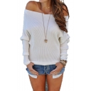 Ribbed Off The Shoulder Long Sleeve Plain Chic Sweater