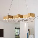 Luxury Titanium LED Chandelier in Gold Finish 6 Light Linear Hanging Light with Clear Glass Shade for Dining Room Restaurant