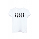 Flash Letter GRL PWR Printed Short Sleeve Round Neck Tee for Guys