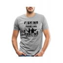 Simple Letter FISHING HUNTING Figure Printed Short Sleeve Round Neck T-Shirt for Men
