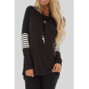Color Block Striped Printed Long Sleeve Round Neck Relaxed T-Shirt