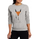 New Fashion Geometric Fox Pattern Crewneck Long Sleeve Fit Gray Sweatshirt