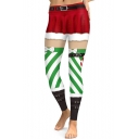 Christmas Red and Green Color Block Elastic Waist Stretch Yoga Leggings