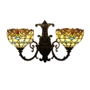 Victorian Tiffany Style Inverted 3-Light Hallway Sconce Lighting in Bronze Finish