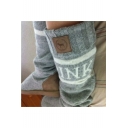 Winter's New Stylish Letter Printed Canvas Flat Gray Knit Knee Boots