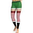 Fashion Red and Green Striped Pattern High Rise Yoga Leggings