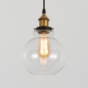 Vintage Style Vase Ceiling Pendant Clear Glass 1 Light Hanging Lamp in Brass for Foyer Dining Room