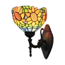 Sunflower Pattern Bowl Design Tiffany Style Wall Sconce with Multi-colored Glass Shade 8