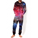 New Arrival 3D Red Galaxy Pattern Long Sleeve Hooded Unisex Loose Jumpsuits