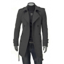 Men's Notched Lapel Collar Long Sleeve Double Breasted Woolen Trench Coat