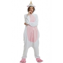 Pink and White Color Block Button Front Pegasus Fleece Onesie Costume Pajamas for Adult