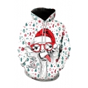 3D Christmas Series Cartoon Deer Printed Long Sleeve Loose White Hoodie for Men