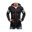 Fashion Letter Print Multi Zip Front Slim Fitted Men's Zip Up Hoodie