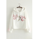 Chic Bow Tied Long Sleeve Fashion Floral Embroidered Loose Hoodie