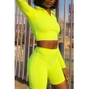 Autumn's New Arrival Fluorescent Color Cropped Top Skinny Shorts Solid Co-ords