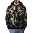 Winter's 3D Wolf Printed Long Sleeve Black Hoodie for Men