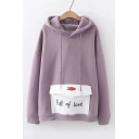 Carrot Letter FULL OF LOVE Embroidered Pocket Long Sleeve Hoodie